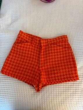 Zara Orange Houndstooth Women’s High-Waist Shorts Size Small